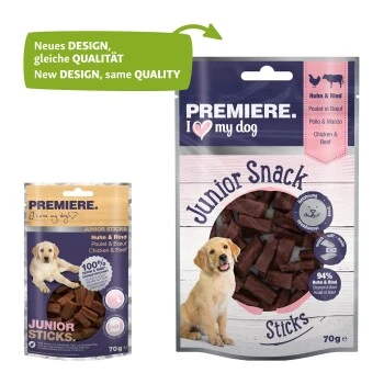 PREMIERE Junior Sticks Huhn & Rind 10x70g 2 PREMIERE Junior Sticks Huhn & Rind 10x70g – Bild 2